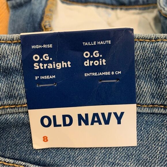 Old Navy OG Straight High Waist Distressed Cut-Off Jean Shorts Blue Size 8 - Picture 6 of 10